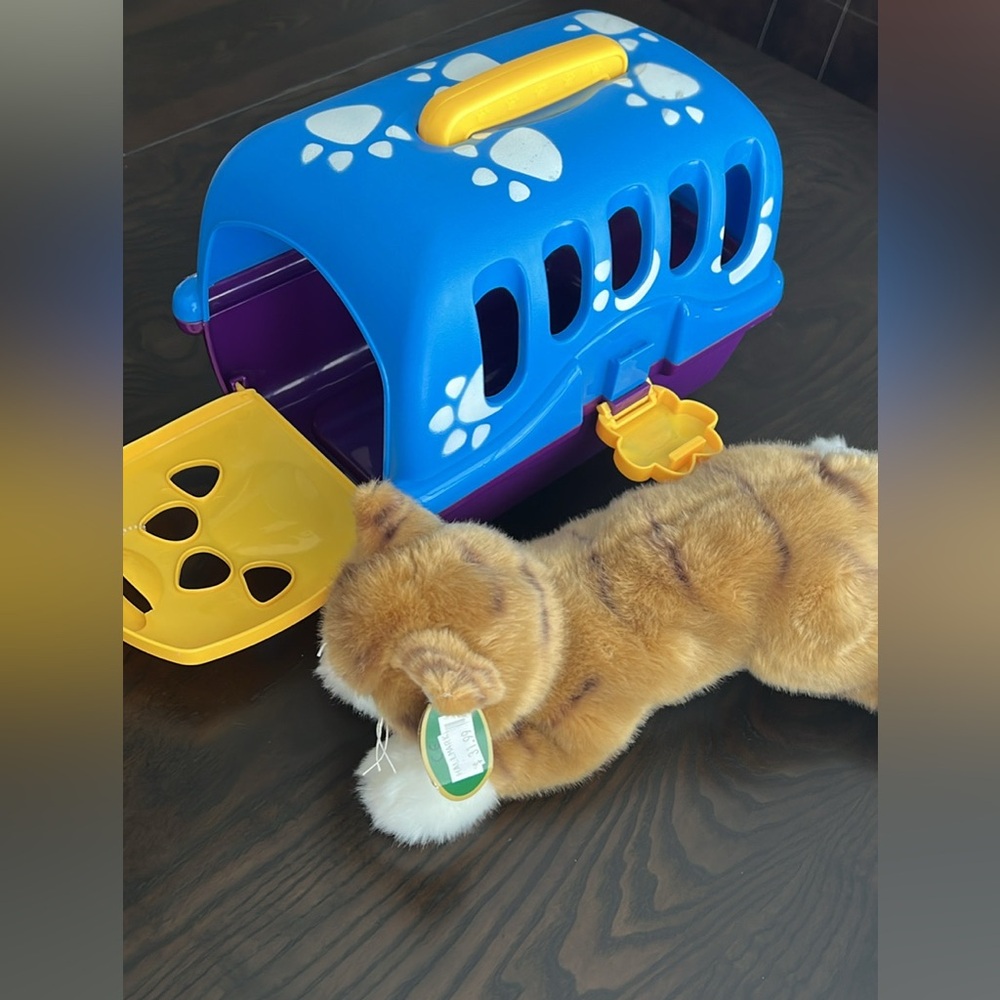 Blue Pet Carrier with Plush kitty  Toy